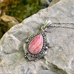 Sterling Silver Banded Rhodochrosite Necklace
